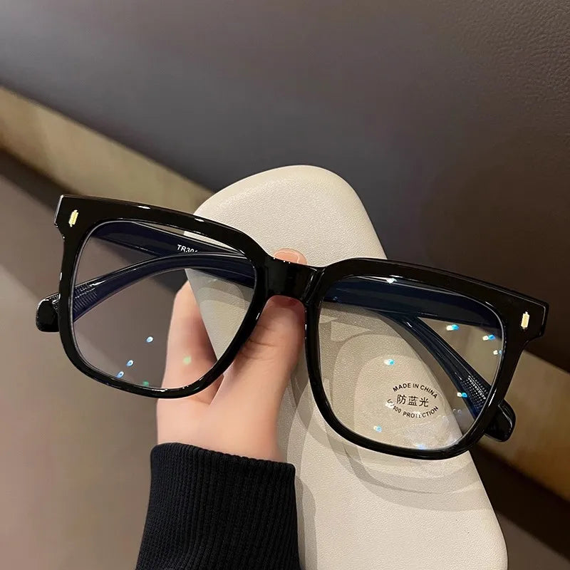 Simple Large Frame anti Blue Light Glasses Unisex Fashion Square Black Transparent Eyeglasses Vintage Optical Spectacle Eyewear