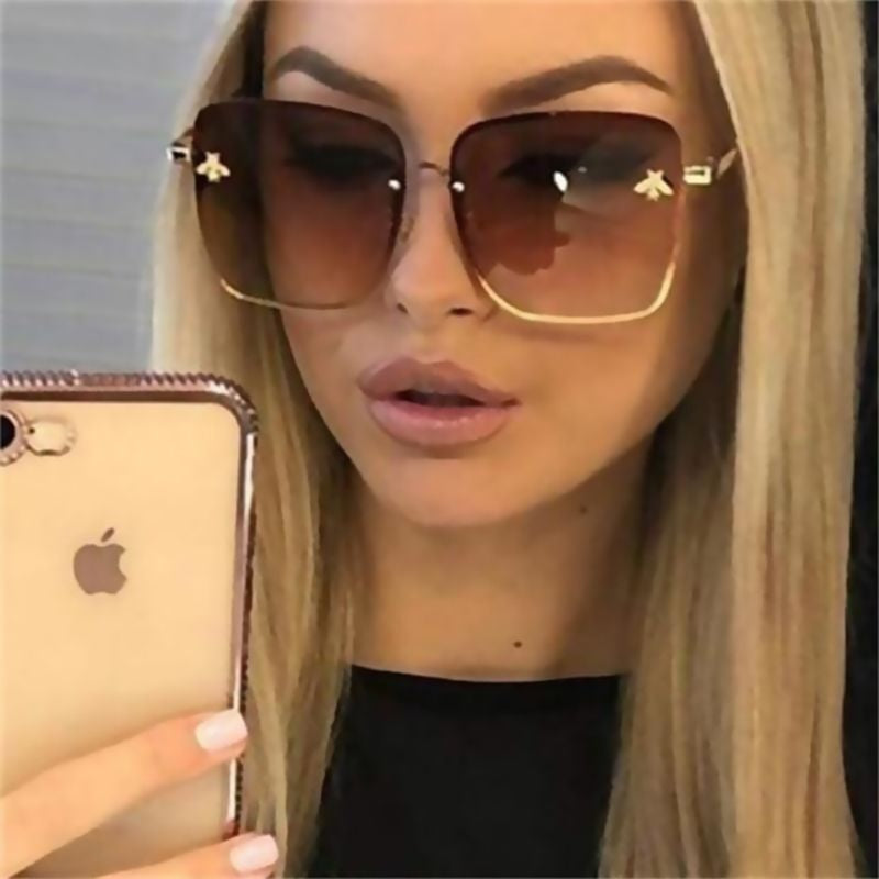 Oversize Rimless Sunglasses - UV400 Gradient Lens Glasses Unisex Fashion Eyewear