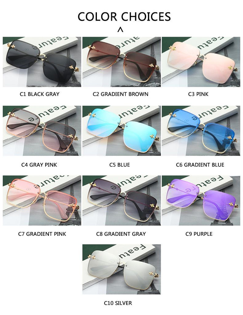 Oversize Rimless Sunglasses - UV400 Gradient Lens Glasses Unisex Fashion Eyewear