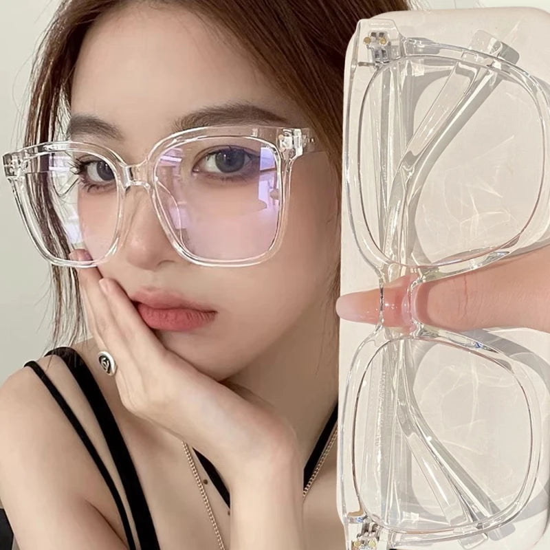 Simple Large Frame anti Blue Light Glasses Unisex Fashion Square Black Transparent Eyeglasses Vintage Optical Spectacle Eyewear