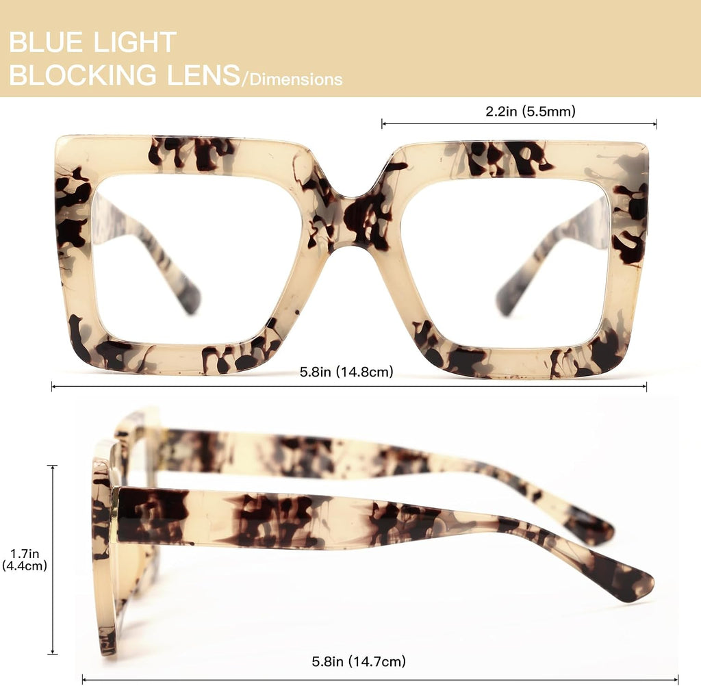 Oversized Blue Light Glasses for Women Fashion Square Thick Frames Stylish Non-Prescription Eyewear GRACE
