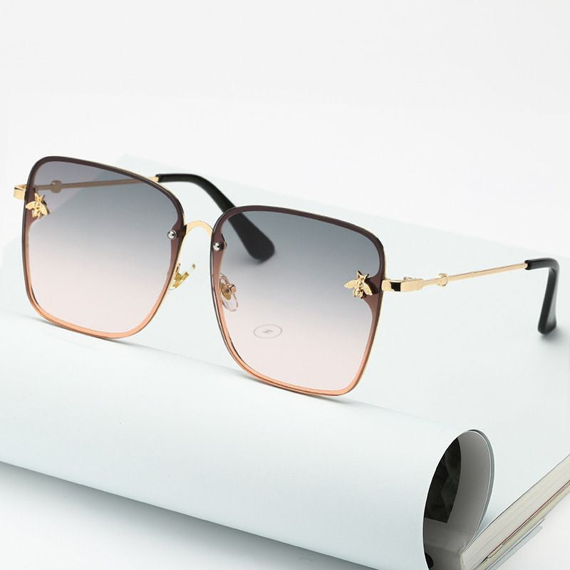 Oversize Rimless Sunglasses - UV400 Gradient Lens Glasses Unisex Fashion Eyewear