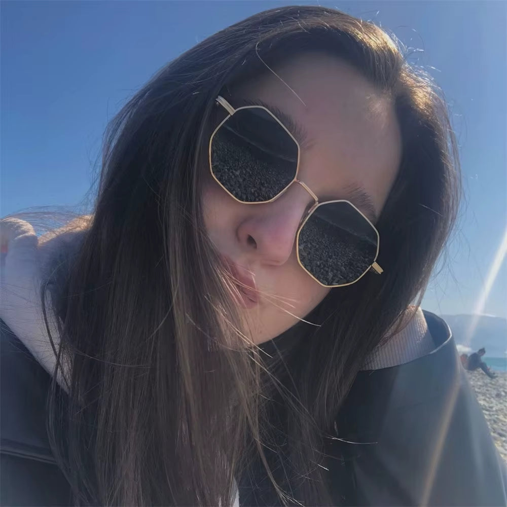 Metal Sunglasses Vintage Polygon Frame for Women Sunglasses Men Luxury Brand Design Sun Glasses Women Mirror Gafas De Sol UV400