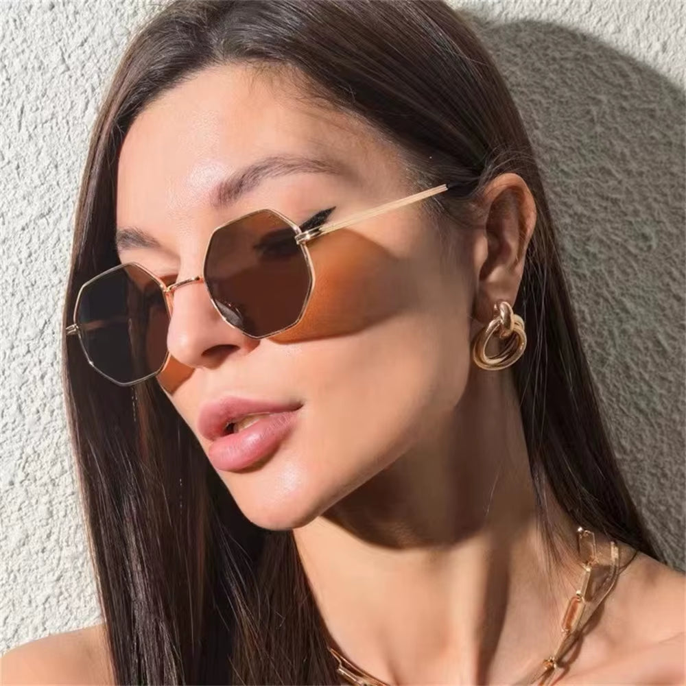 Metal Sunglasses Vintage Polygon Frame for Women Sunglasses Men Luxury Brand Design Sun Glasses Women Mirror Gafas De Sol UV400
