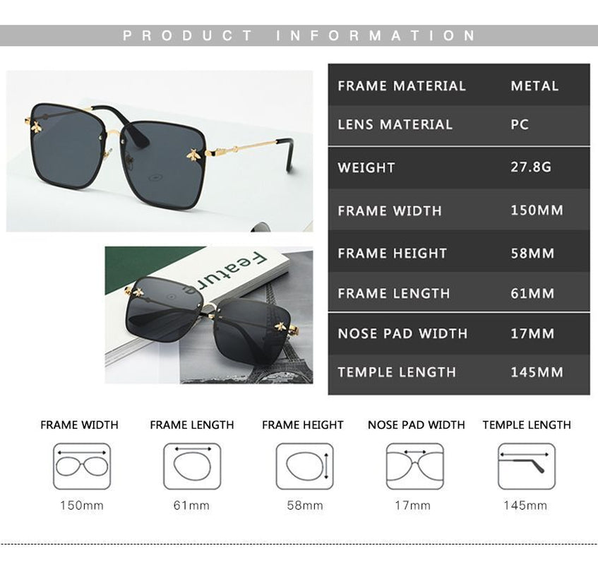 Oversize Rimless Sunglasses - UV400 Gradient Lens Glasses Unisex Fashion Eyewear